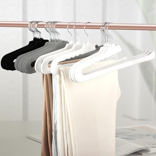 Velvet Pant Hangers Open End,16 Pack Non Slip White Felt Trouser Hangers